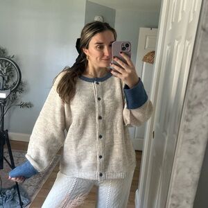 Women's Cream and Blue Sweater